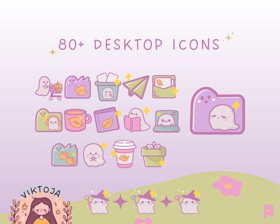 Pastel Ghost Desktop Icons, Kawaii PC/Mac Theme (80 PNG + ICO) (Digital Download)