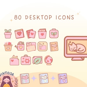 Cute Cats and Plants Icons Desktop Cats Icons Cozy Desktop Aesthetic ...