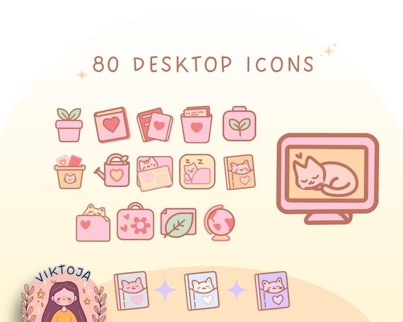 Cute cats and plants icons desktop cats icons cozy desktop aesthetic desktop plant icons custom icons pastel icons kawaii icons cute desktop