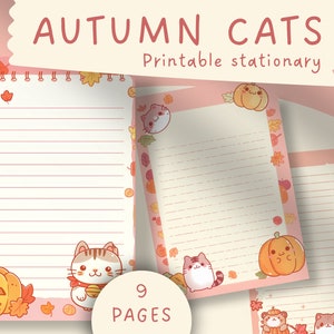 Gatti autunnali pagine kawaii stampabili stazionarie pagine a righe autunnali pagine di diario digitale carine pagine kawaii a righe buone note comode pdf