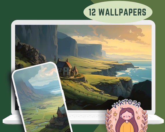 Studio Ghibli Inspired Wallpaper: Mountain Landscape Screensaver (Digital Download)