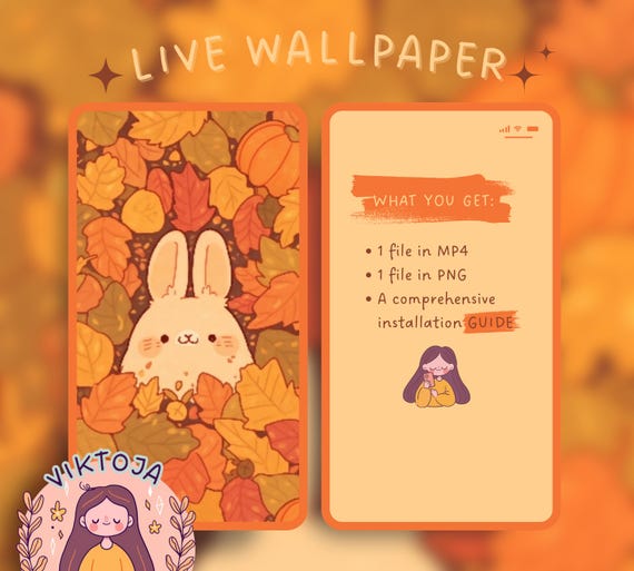 Fall Bunny Live Wallpaper: Kawaii iOS/Android Phone Background (MP4 & PNG)