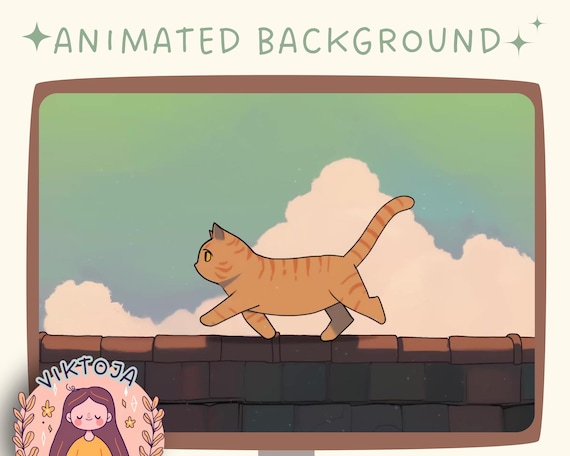 Cozy Lofi Cat Animated Vtuber Background: Looped Stream Overlay