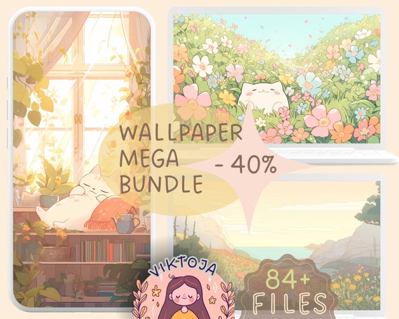 Kawaii Anime Wallpaper Bundle: Pastel Screensaver, Tablet & Desktop (Digital Download)