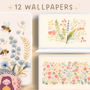 Acuarela flor fondo de pantalla plantas fondo de pantalla acogedor Fondo de pantalla escritorio Paquete boho fondo de pantalla hygge fondo kawaii fondos de pantalla pájaros y flores
