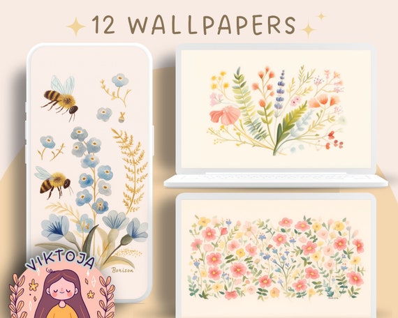 Watercolor Flower Wallpaper Bundle: Cozy Desktop Backgrounds (Digital Download)