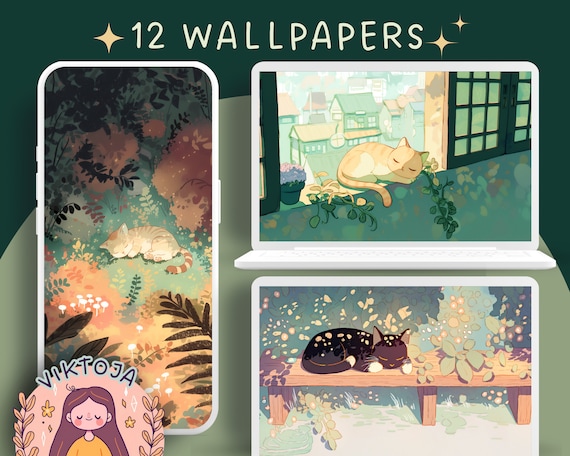Cozy Cats Wallpaper Bundle: Desktop & Mobile (Digital Download)