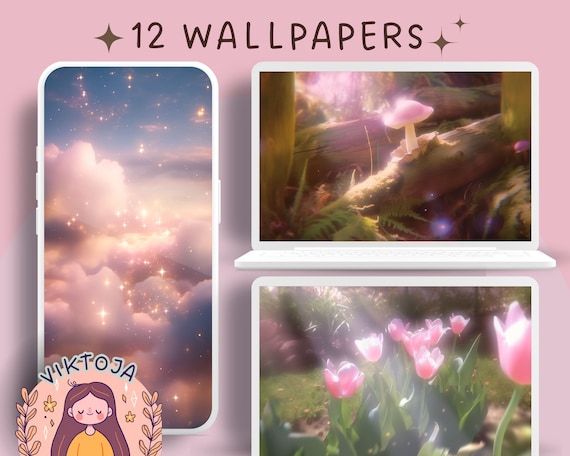 Pastel Mushroom Wallpaper Set: Ethereal Phone & Tablet Backgrounds (Digital Download)