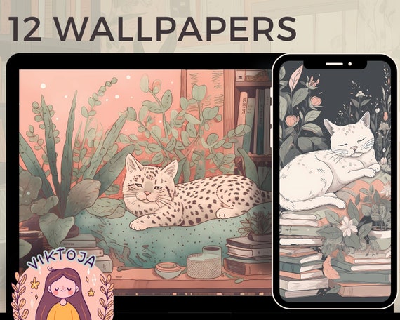 Cozy Cats Wallpaper Bundle: Boho Desktop & Phone Backgrounds (Digital Download)