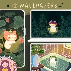 Cosy Cats 1 behang planten behang boeken Behang bureaubladbundel boho behang kawaii Instant Download anime behang katten ipad