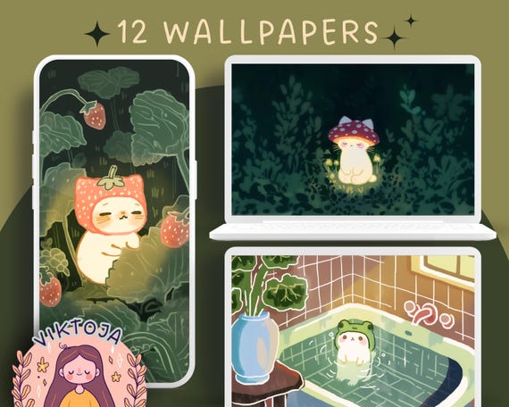 Cozy Cats Wallpaper Bundle: Boho Kawaii Desktop & Mobile (Digital Download)