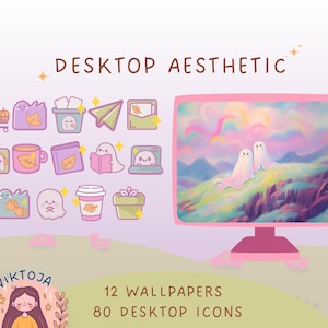 Pastel ghosts wallpaper autumn wallpaper aesthetic cozy Wallpaper desktop fall wallpaper kawaii icons Halloween wallpaper desktop organizer
