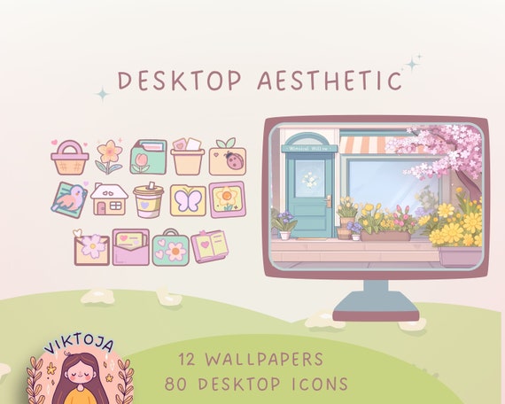Spring Cafe Desktop Wallpaper & Icon Set: Sakura Floral Organizer (Digital Download)