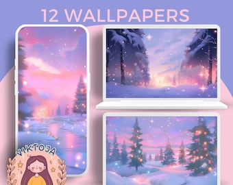 Pastel Winter Wallpaper Set, Dreamy Scenes (Digital Download)