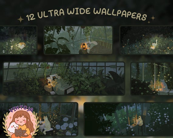 Rainy Day Cats Desktop Wallpaper: nature and greens 4K (Digital Download)