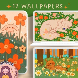 Flower animals Wallpaper cozy wallpaper hygge desktop wallpaper cute screensaver kawaii background phone flower wallpaper cute Lock Screen