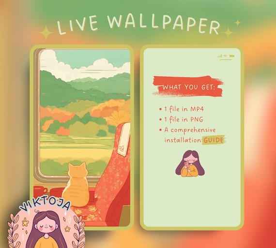 Train Cat Live Wallpaper: Kawaii iOS/Android Phone Background (MP4 & PNG)