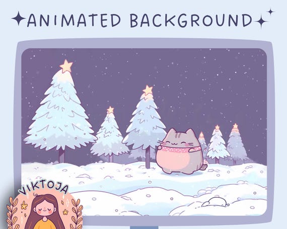 Cozy Winter Cat Vtuber Animated Background: Kawaii Lofi Stream Overlay