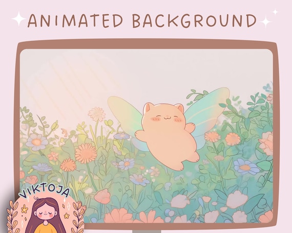 Animated Vtuber Background: Lofi Fairy Cat Stream Overlay (MP4)