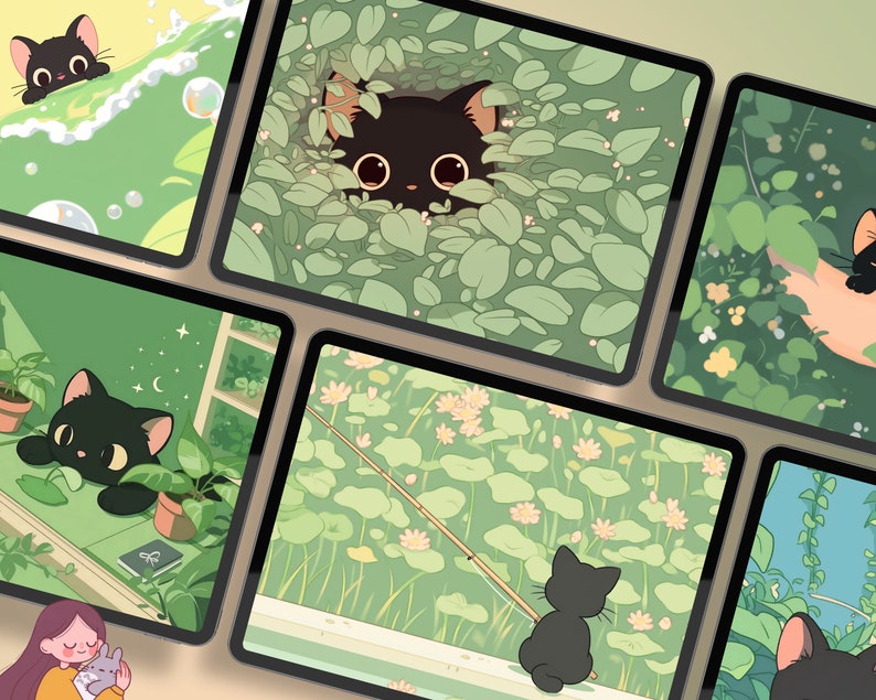 Cozy Black Cat Wallpaper Set for Desktop & Mobile (digital Download) - Etsy