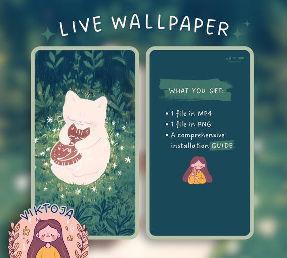 Hugging Kitty Live Wallpaper: Kawaii Hygge Phone Background (MP4 & PNG)