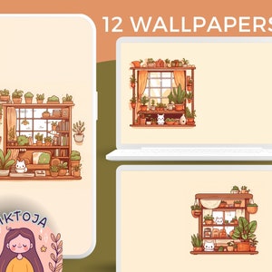 Cats wallpaper plants wallpaper books cozy Wallpaper desktop Bundle boho wallpaper kawaii cats wallpaper cute cats and plants background