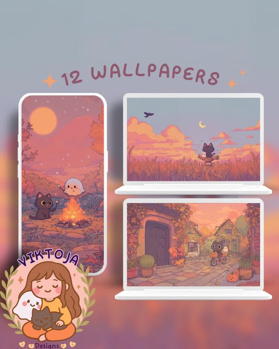 Autumn Sky Wallpaper: Cozy Fall Desktop & Mobile Backgrounds (Digital Download)