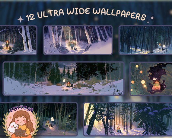 Winter night Ghosty and inky winter Desktop Wallpaper | Kawaii Cozy Lofi (Digital Download)
