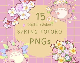Totoro png kawaii Sakura sticker easter png cherry blossom sticker kawaii tulip pod file cute manga Totoro png cute flowers commercial use