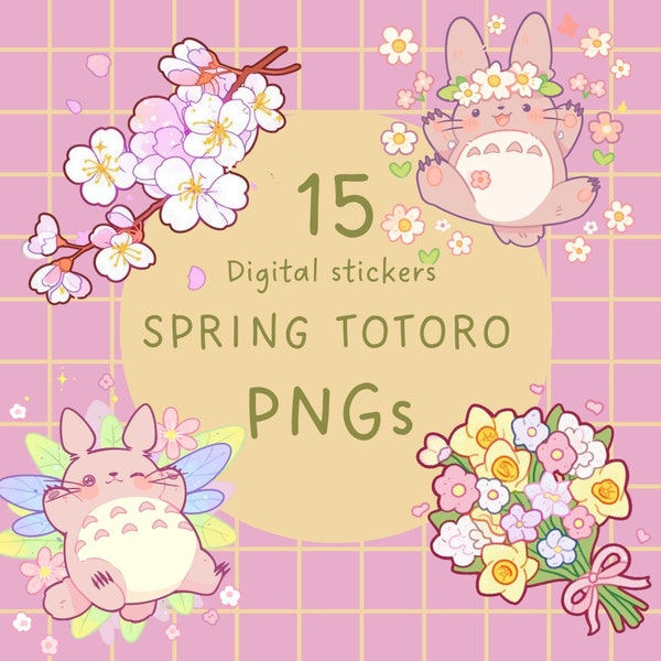 Totoro png kawaii Sakura sticker easter png cherry blossom sticker kawaii tulip pod file cute manga Totoro png cute flowers commercial use