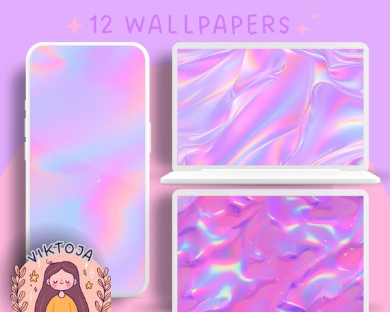 Holographic Aura Wallpaper Set: Lofi Pastel Desktop Backgrounds (Digital Download)