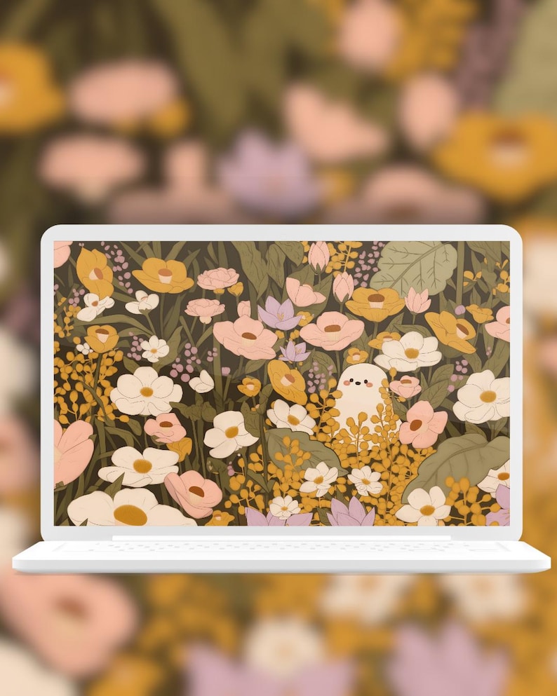 Spring Ghost Computer Wallpaper Kawaii Spring Ghost Wallpaper, Pastel Flower Screensaver (digital ...