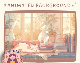 Cozy Lofi Cat Animated Vtuber Background: Twitch Stream Overlay