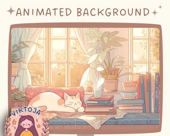 Cozy Lofi Cat Animated Vtuber Background: Twitch Stream Overlay