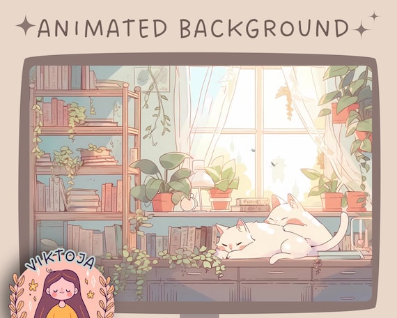 Cozy Lofi Cats Animated Vtuber Background, Plants Stream Overlay