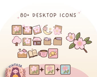 May include: A set of 80+ desktop icons featuring a pink and white color scheme. The icons include a variety of designs, such as flowers, houses, hearts, and stars. The icons are perfect for adding a touch of whimsy to your desktop.