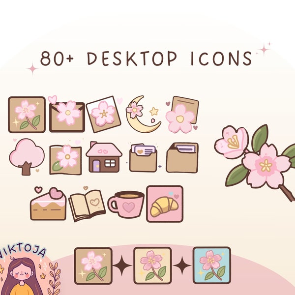 Sakura icons desktop cherry blossom icons cozy desktop aesthetic desktop flower icons custom icons pastel icons kawaii icons cute desktop