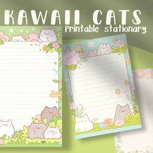 Kawaii cats stationary printable kawaii pages pastel lined pages cute digital journal pages kawaii good notes digital lined pages kawaii pdf