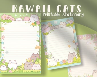 Kawaii gatos estacionarios páginas kawaii imprimibles páginas forradas en colores pastel lindas páginas de diario digital kawaii buenas notas páginas forradas digitales kawaii pdf