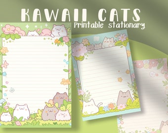 Chats kawaii stationnaire pages kawaii imprimables pages lignées pastel pages de journal numérique mignonnes bonnes notes kawaii pages lignées numériques pdf kawaii