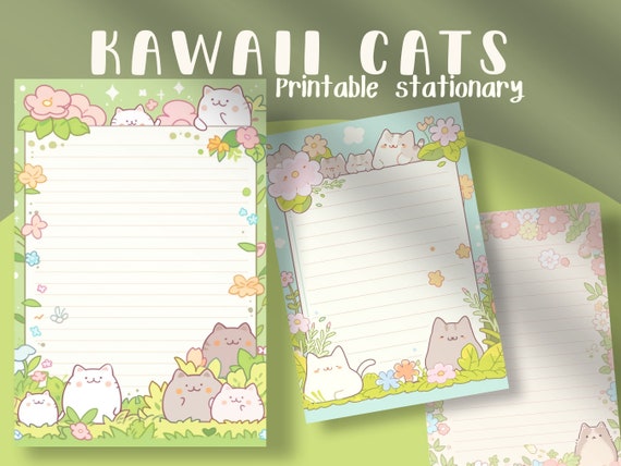 Kawaii Cats Printable Lined Stationery: Pastel Journal Pages (PDF)