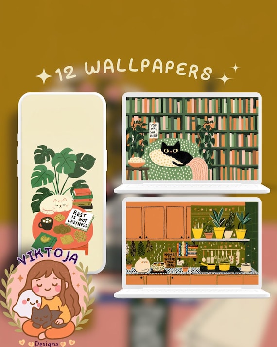 foodie cat quotes Wallpaper: green Desktop & Phone Backgrounds (Digital Download)