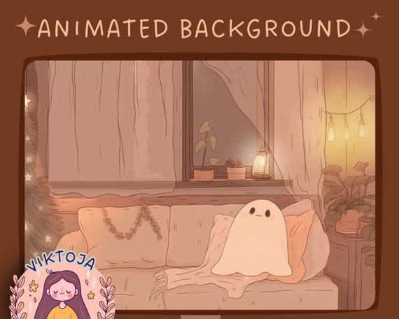 Lofi Christmas Ghost: Kawaii Animated Vtuber Background (MP4 Digital Download)