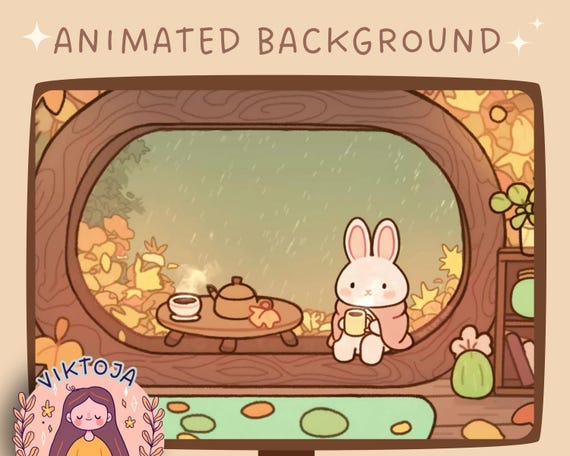 Cozy Lofi Autumn Bunny Animated Vtuber Background (MP4)