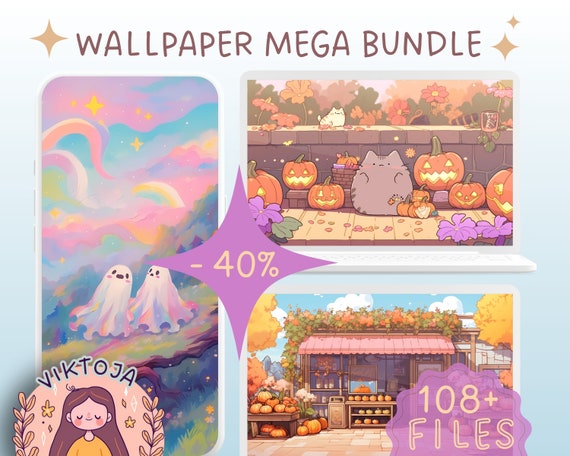 Autumn Kawaii Wallpaper Bundle: Halloween Screensaver (Digital Download)