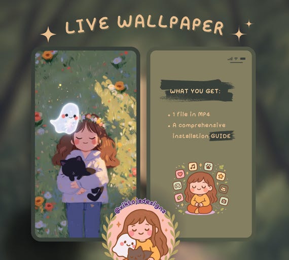 summer field Cat Live Wallpaper: Kawaii Hygge iOS/Android (MP4)