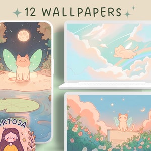 Carta da parati gatti fatati Carta da parati piante Libri Carta da parati accogliente Pacchetto desktop Carta da parati boho Carta da parati kawaii iPad Studio Carta da parati anime Gatti e piante