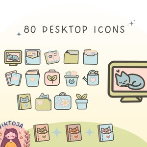 Lindos iconos de gatos y plantas iconos de gatos de escritorio acogedores iconos de plantas de escritorio estéticas de escritorio iconos personalizados neutrales iconos boho iconos kawaii lindos
