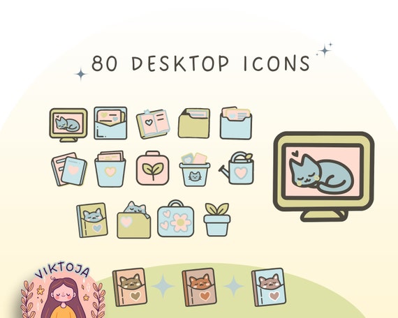 Cat Desktop Icons | Boho PC and Mac Theme (80 PNG and ICO) (Digital Download