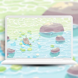 Water Cats summer Kawaii Pastel Wallpaper Set – Desktop & Mobile Backgrounds (Digital Download) image 7